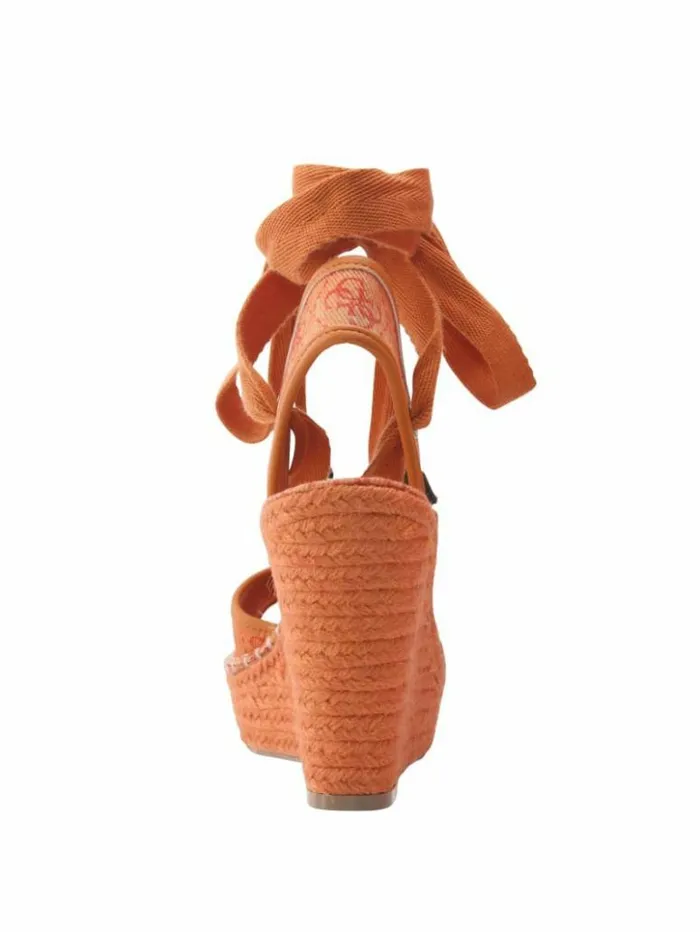 Women GUESS Heels Halona Tie Espadrille Wedges Orange