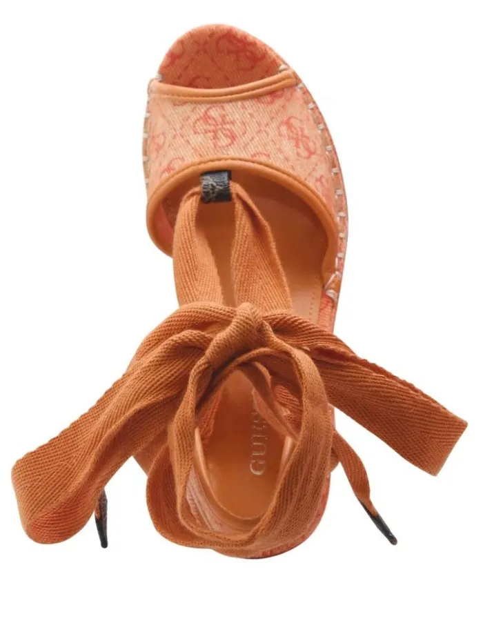 Women GUESS Heels Halona Tie Espadrille Wedges Orange