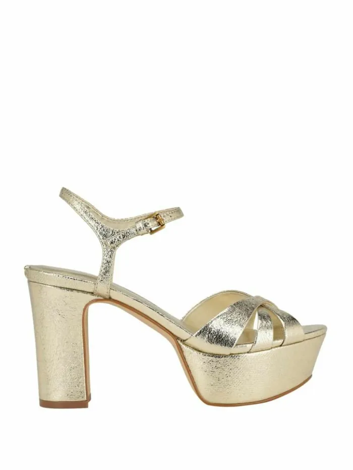 Women GUESS Heels Haylo Crisscross Platform Block Heels Gold