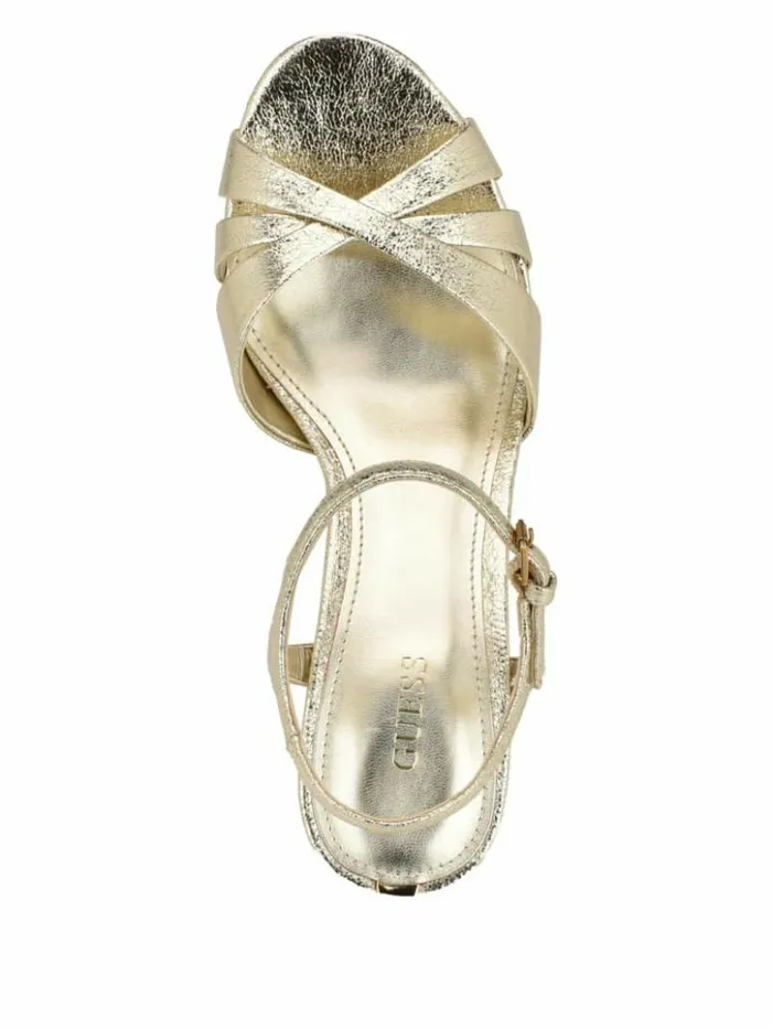 Women GUESS Heels Haylo Crisscross Platform Block Heels Gold