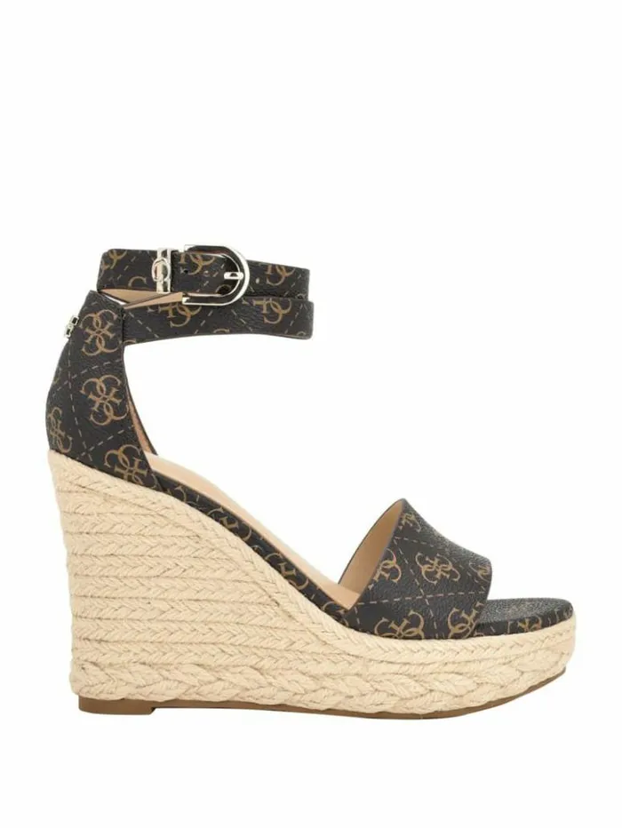 Women GUESS Heels Hidy Logo Espadrille Wedges Medium Brown
