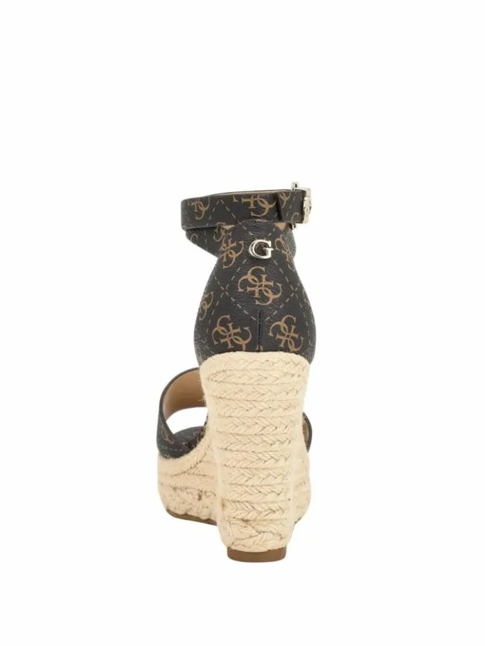 Women GUESS Heels Hidy Logo Espadrille Wedges Medium Brown