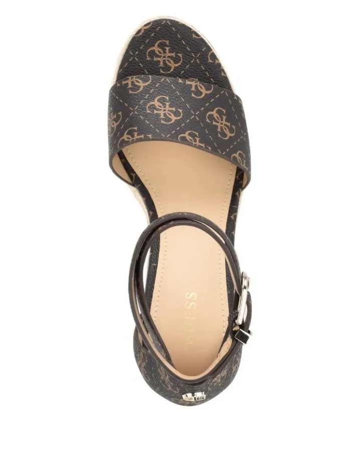 Women GUESS Heels Hidy Logo Espadrille Wedges Medium Brown