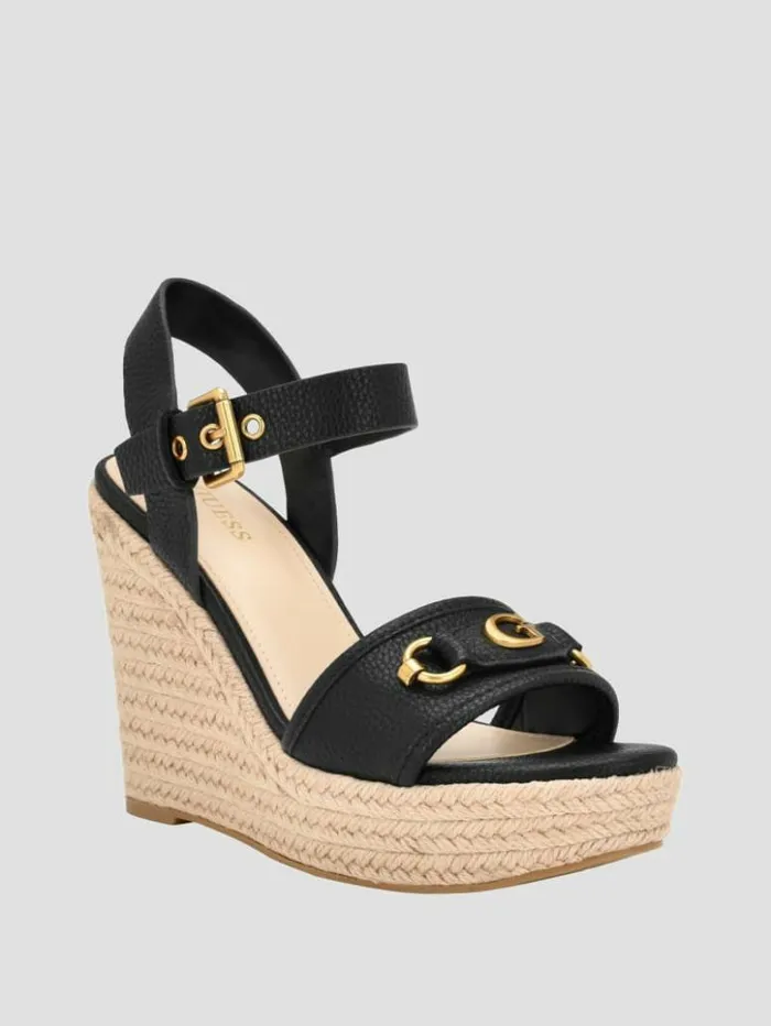 Women GUESS Heels Hisley Wedge Sandals Black 002