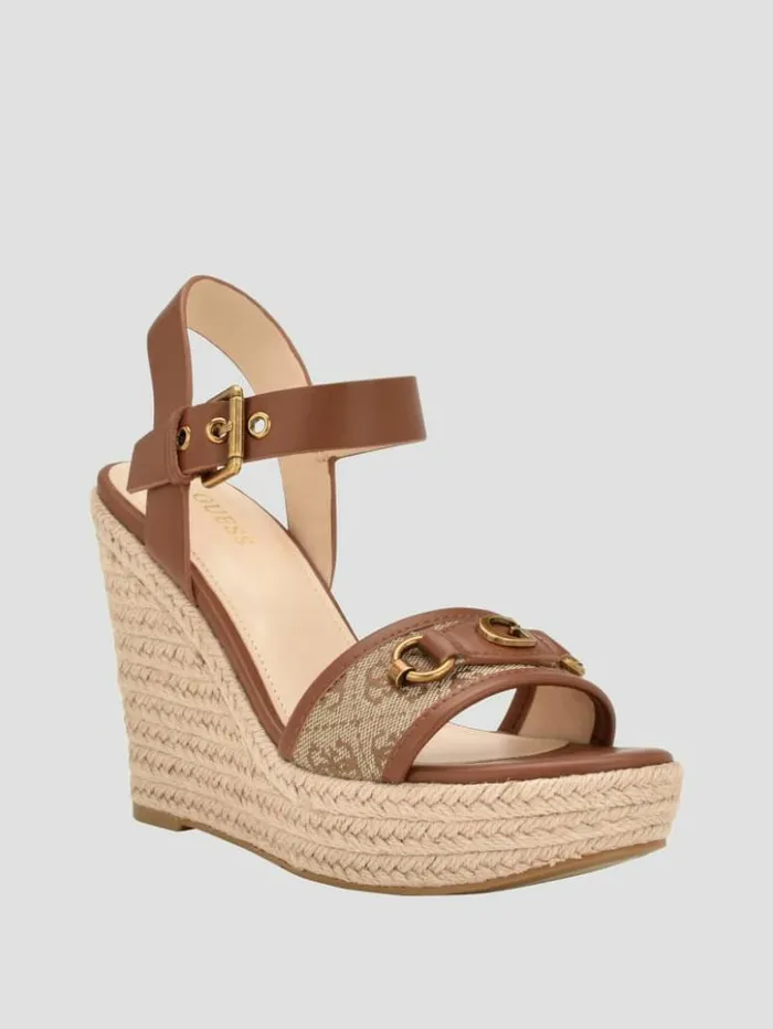 Women GUESS Heels Hisley Wedge Sandals Medium Brown