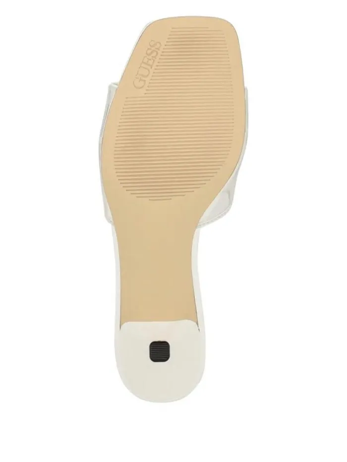 Women GUESS Heels Lusie Triangle Clear Kitten Mules Wht Floral