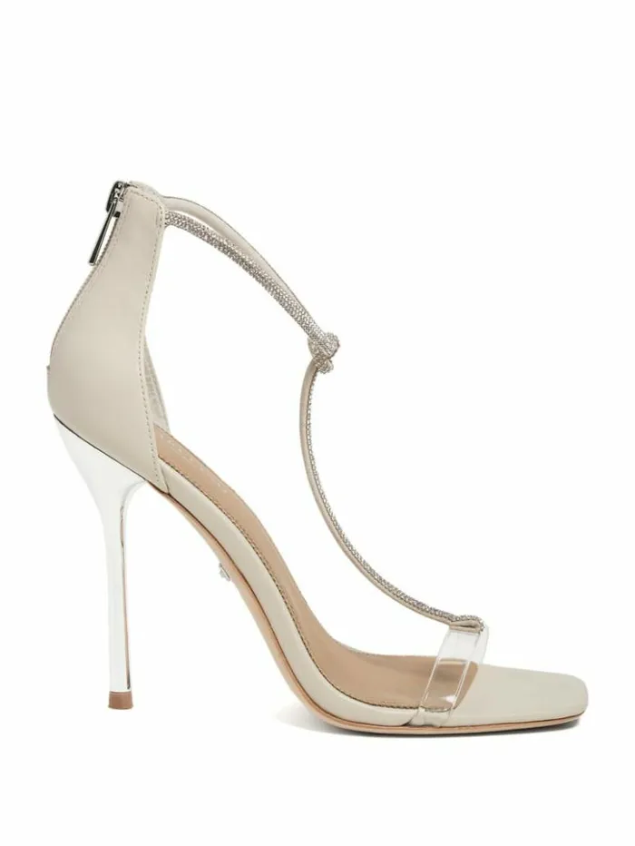 Women GUESS Heels Olivia TStrap Rhinestone Stiletto Sandal Paper