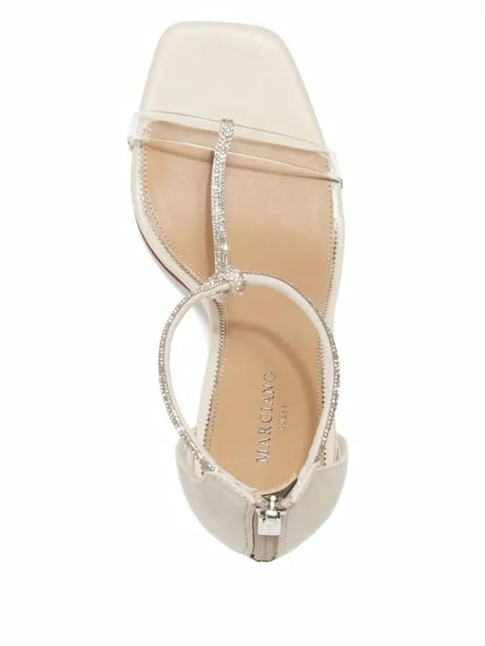 Women GUESS Heels Olivia TStrap Rhinestone Stiletto Sandal Paper