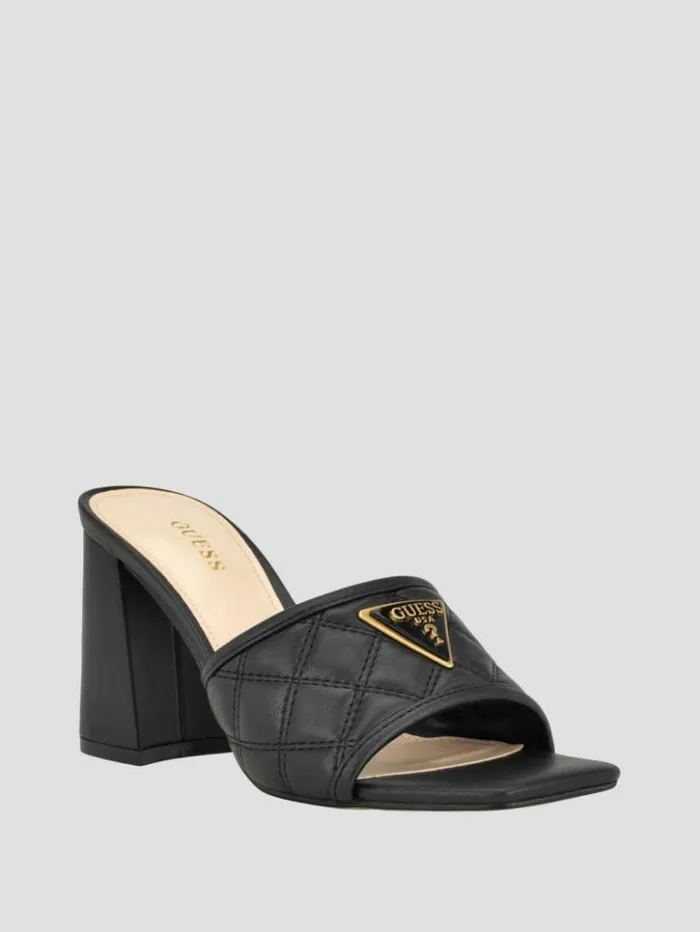 Women GUESS Heels Quilted Block Metallic Heels Black 001