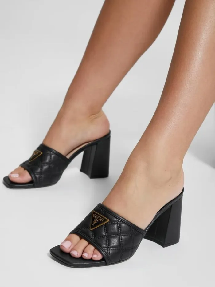 Women GUESS Heels Quilted Block Metallic Heels Black 001