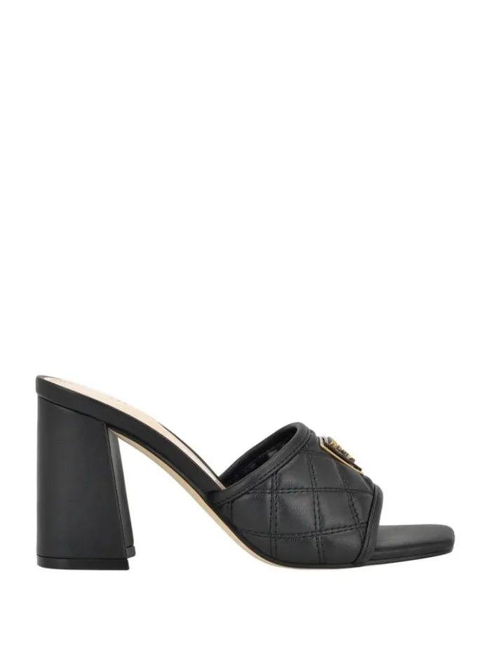 Women GUESS Heels Quilted Block Metallic Heels Black 001
