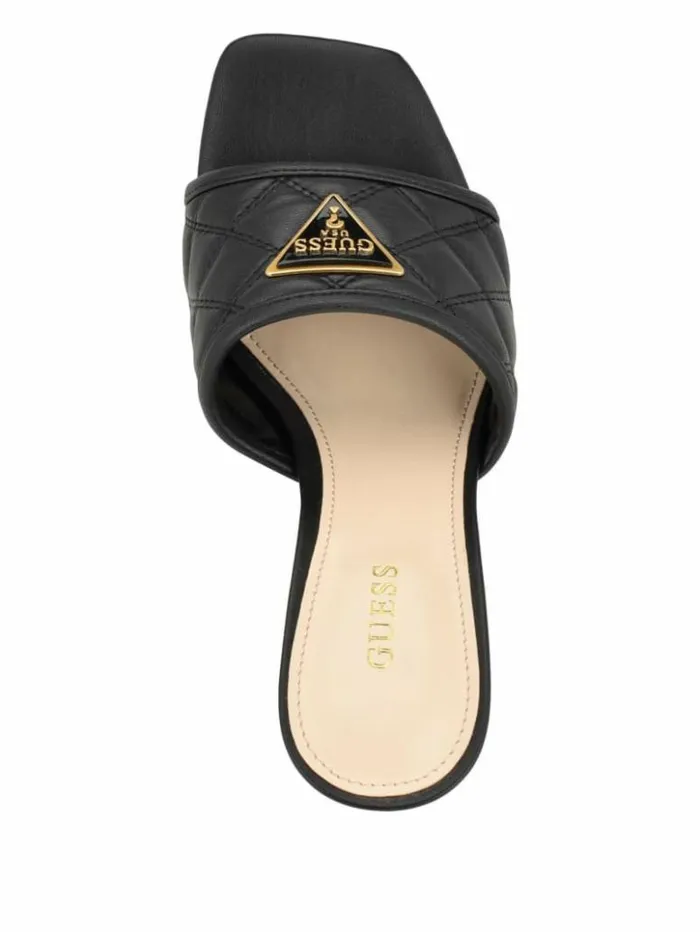 Women GUESS Heels Quilted Block Metallic Heels Black 001