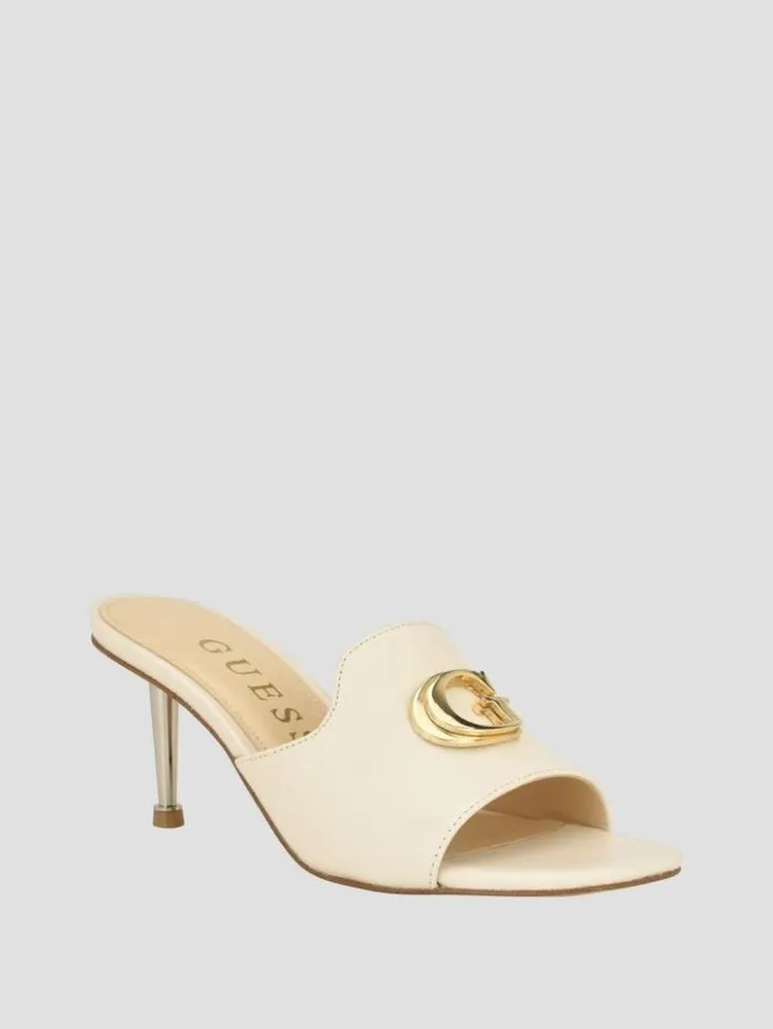 Women GUESS Heels Snapps G Kitten Mules Ivory 150