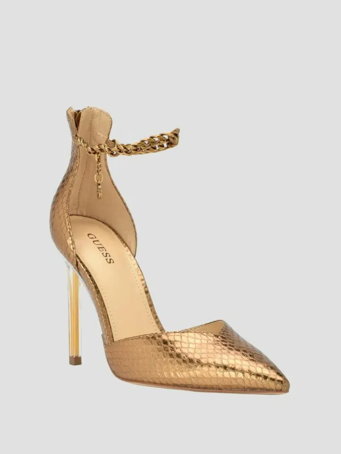 Women GUESS Heels Stefany GChain Ankle Strap Pumps Bronze