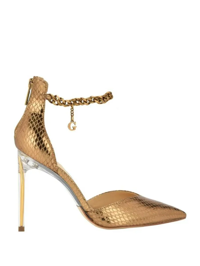 Women GUESS Heels Stefany GChain Ankle Strap Pumps Bronze