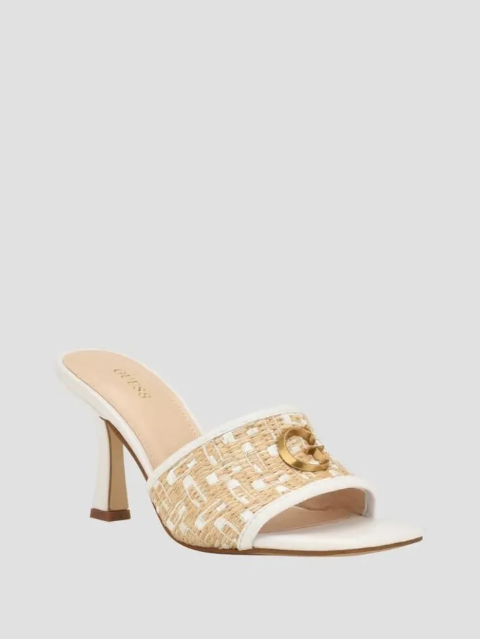 Women GUESS Heels Yana Straw G Logo Heeled Mules Light Natural 110