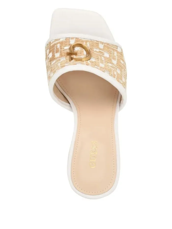 Women GUESS Heels Yana Straw G Logo Heeled Mules Light Natural 110