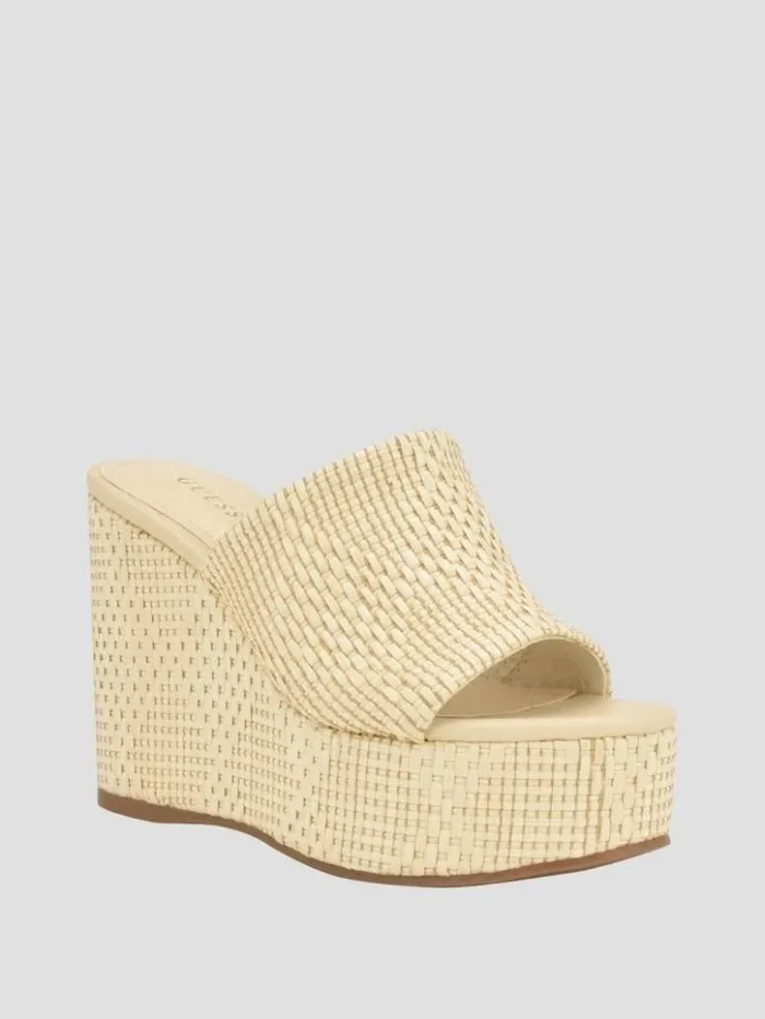 Women GUESS Heels Yenisa Woven Wedged Sandals Light Natural