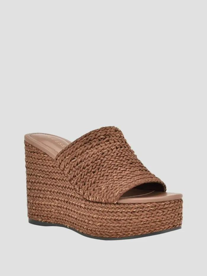Women GUESS Heels Yenisa Woven Wedged Sandals Medium Brown
