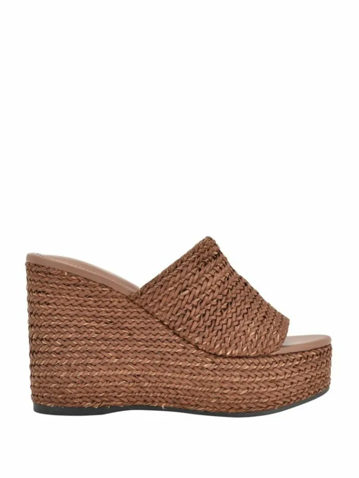 Women GUESS Heels Yenisa Woven Wedged Sandals Medium Brown