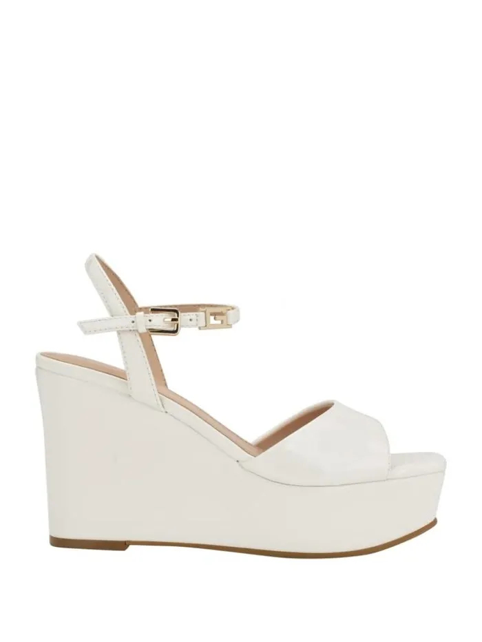 Women GUESS Heels Zione Patent Wedges Wht Floral