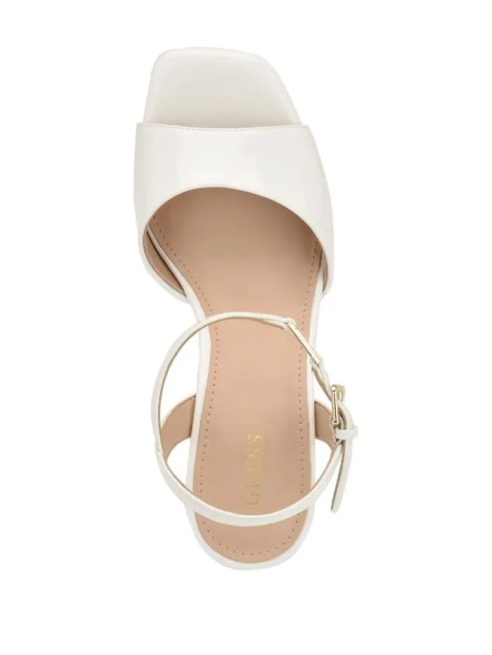 Women GUESS Heels Zione Patent Wedges Wht Floral