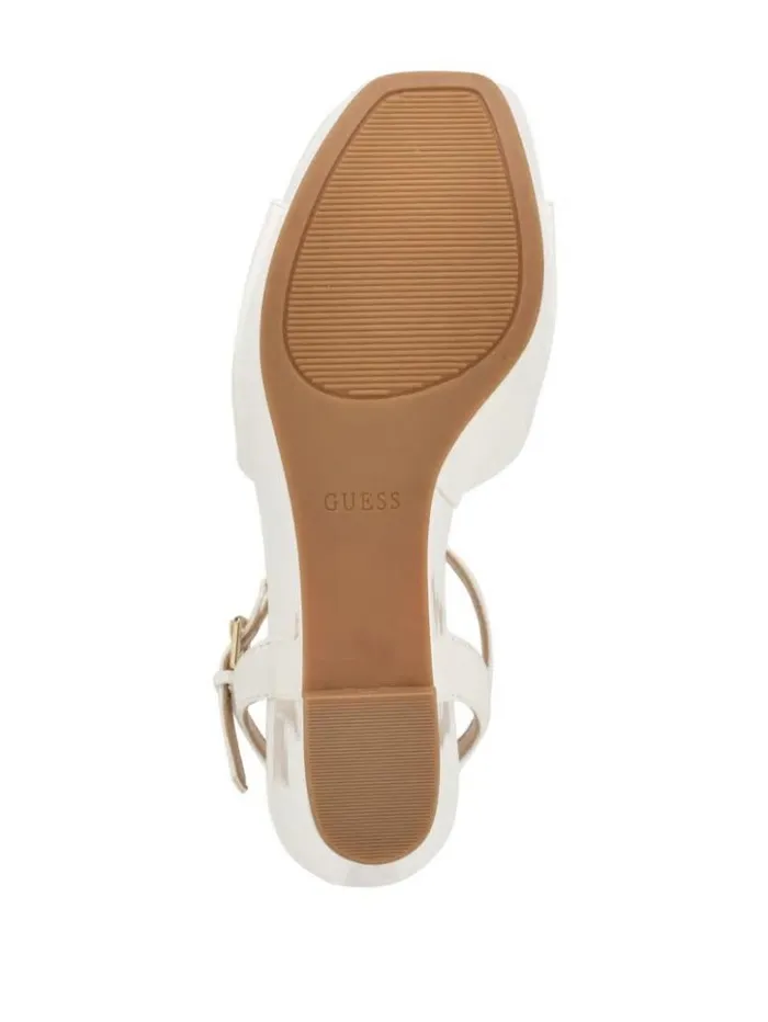 Women GUESS Heels Zione Patent Wedges Wht Floral