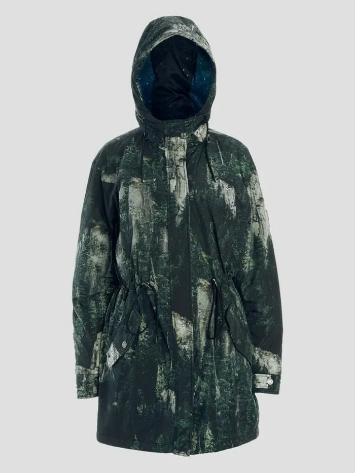 Women GUESS Jackets and Coats Ace Anorak Forest Cliffs Print