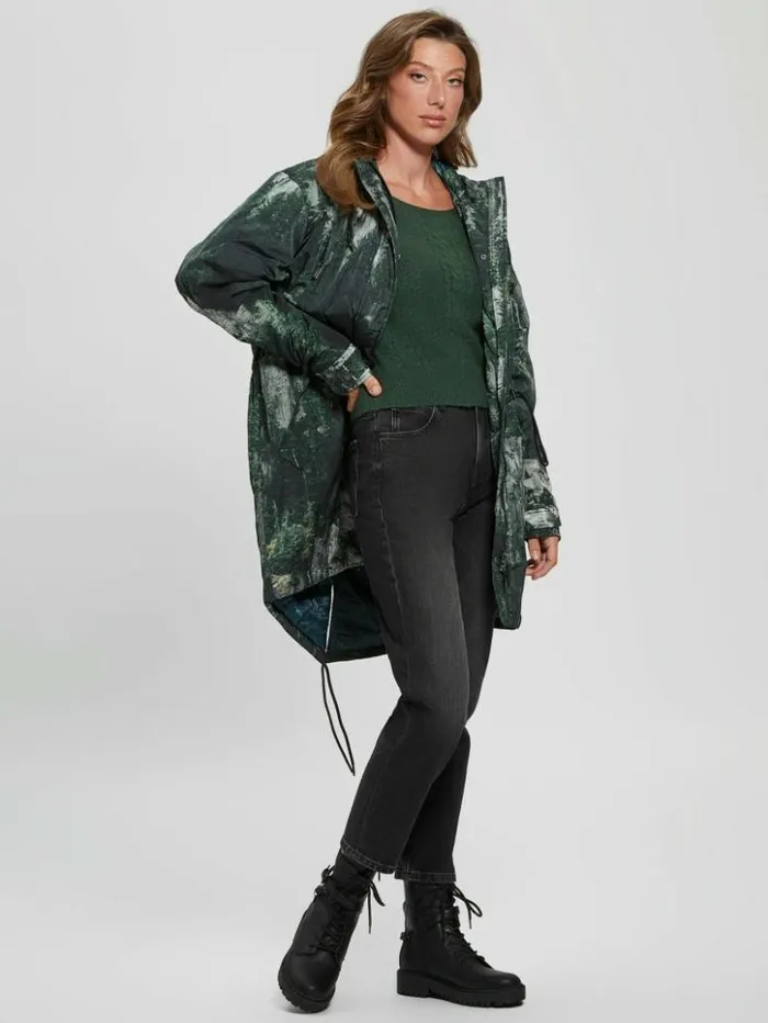 Women GUESS Jackets and Coats Ace Anorak Forest Cliffs Print