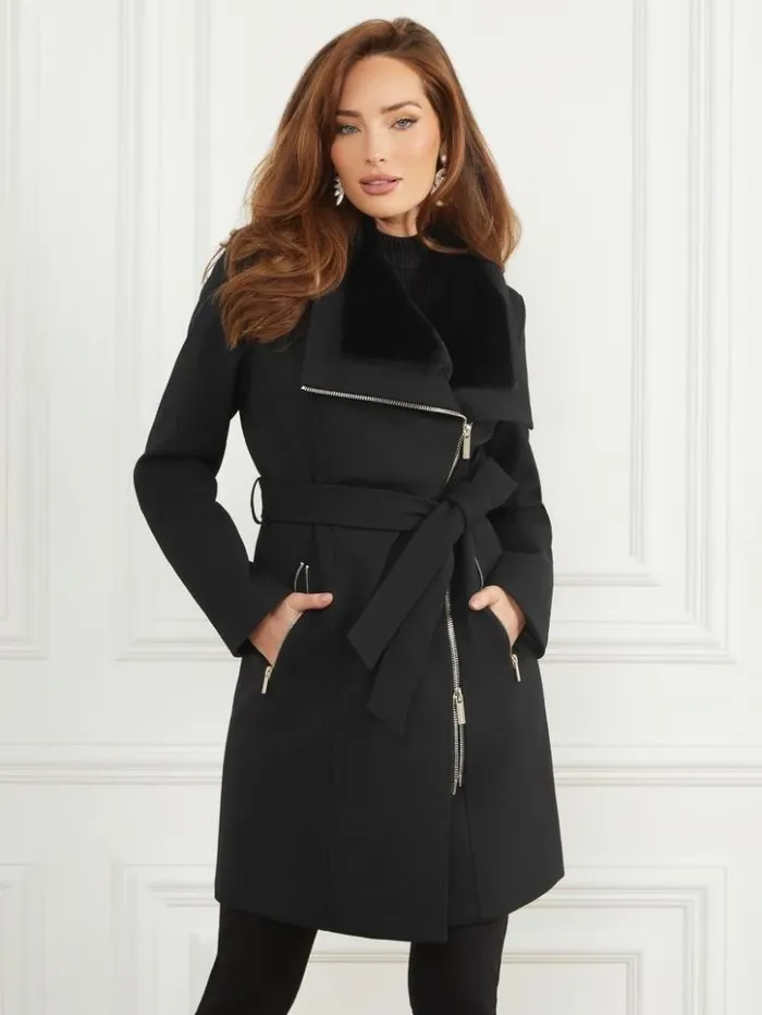 Women GUESS Jackets and Coats Ambra WoolBlend Coat Jet Black Multi