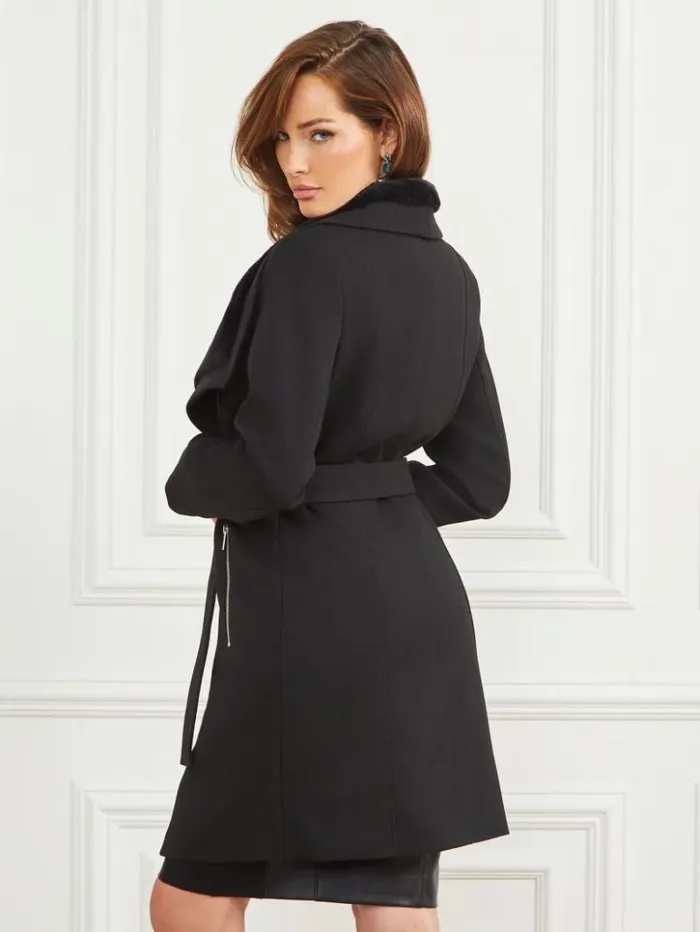 Women GUESS Jackets and Coats Ambra WoolBlend Coat Jet Black Multi