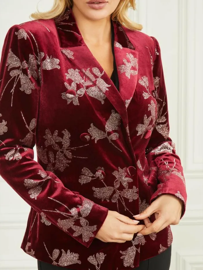 Women GUESS Jackets and Coats Angelica Velvet Blazer Purple Petal With Rose Go Women GUESS Jackets and Coats Angelica Velvet Blazer Purple Petal With Rose Go