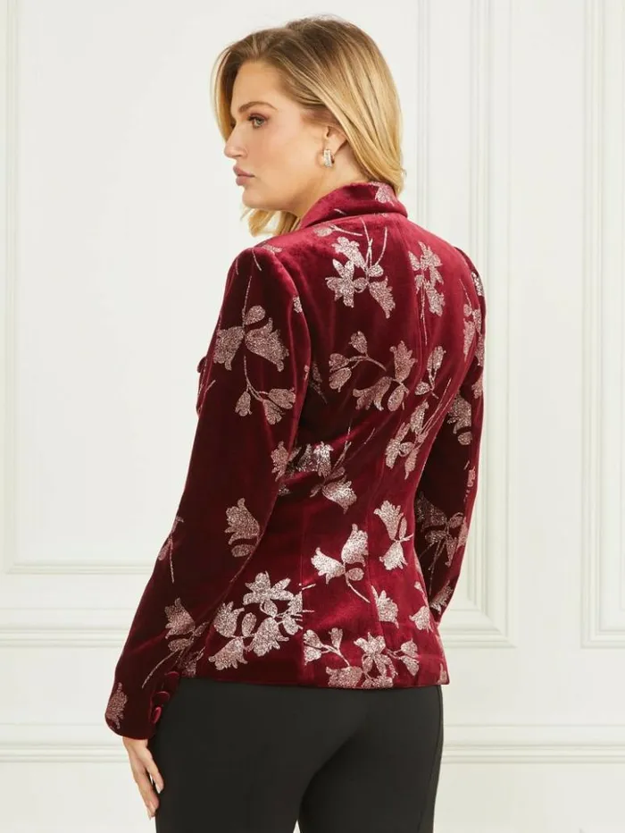 Women GUESS Jackets and Coats Angelica Velvet Blazer Purple Petal With Rose Go Women GUESS Jackets and Coats Angelica Velvet Blazer Purple Petal With Rose Go