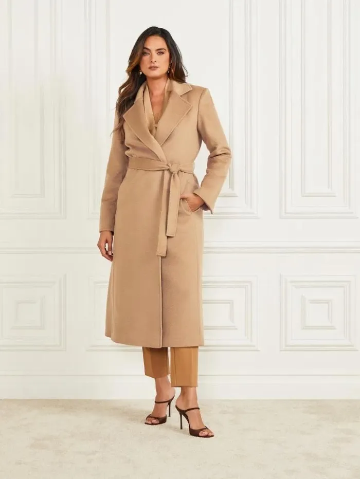 Women GUESS Jackets and Coats Annie Wool Coat Macchiato Multi