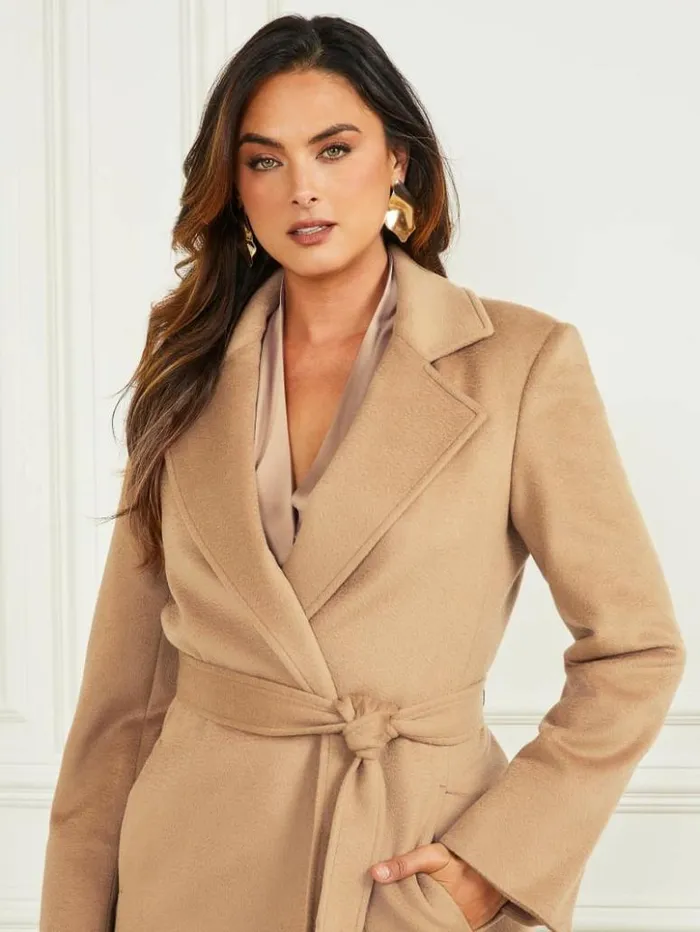 Women GUESS Jackets and Coats Annie Wool Coat Macchiato Multi
