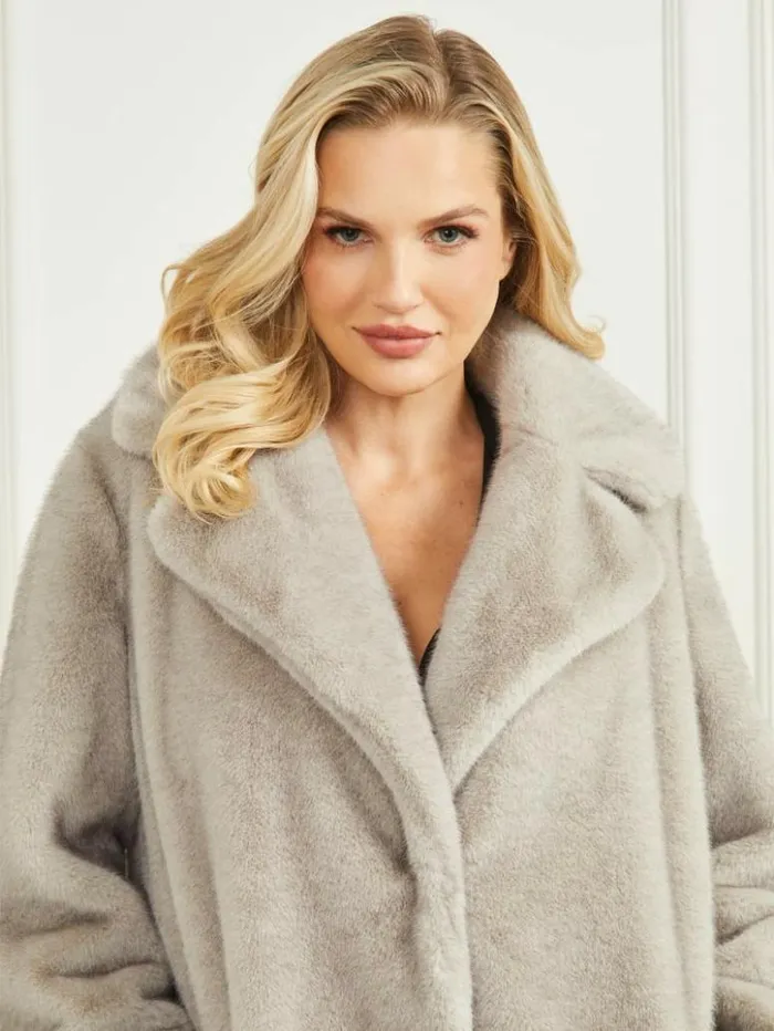 Women GUESS Jackets and Coats Bianca FauxFur Coat Grey Pearl Multi