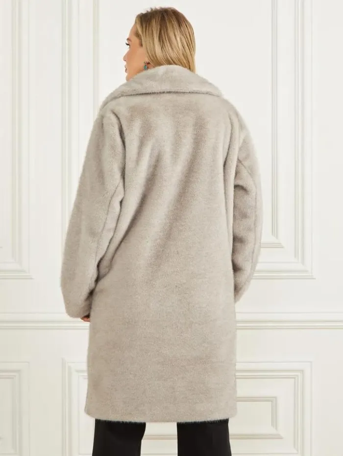 Women GUESS Jackets and Coats Bianca FauxFur Coat Grey Pearl Multi