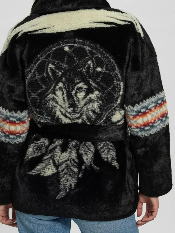 Women GUESS Jackets and Coats Carlotta FauxFur Wrap Jacket Black