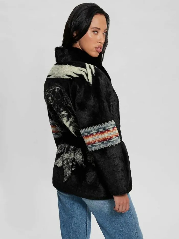 Women GUESS Jackets and Coats Carlotta FauxFur Wrap Jacket Black