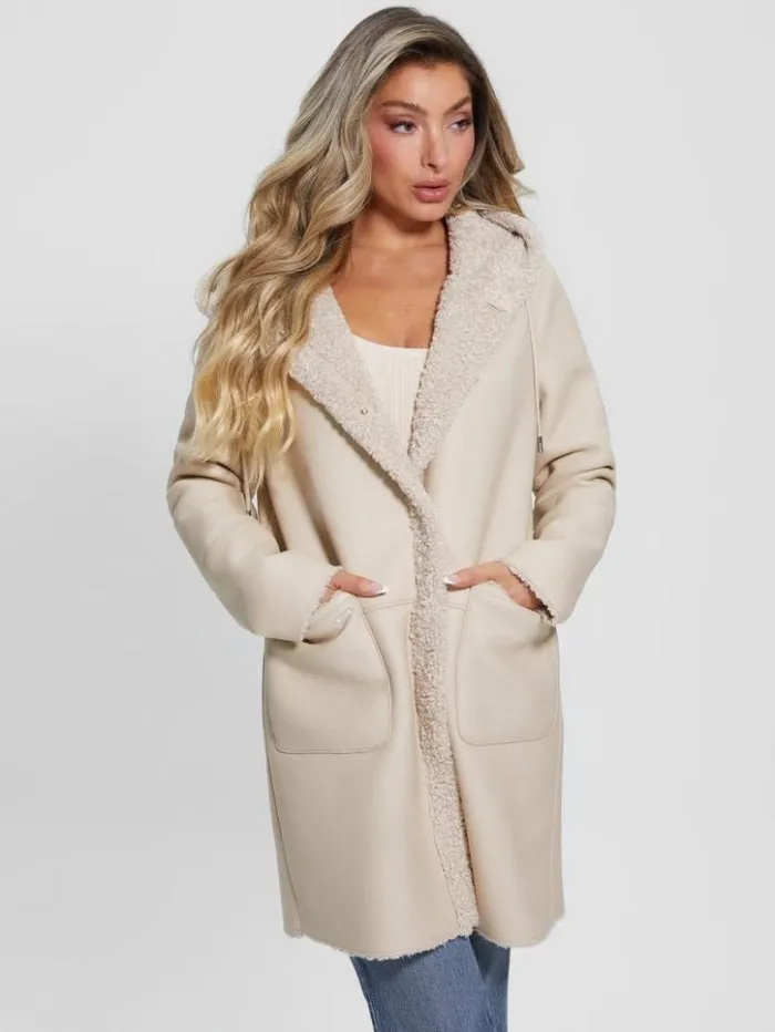 Women GUESS Jackets and Coats Clara Hooded Parka Pearl Oyster
