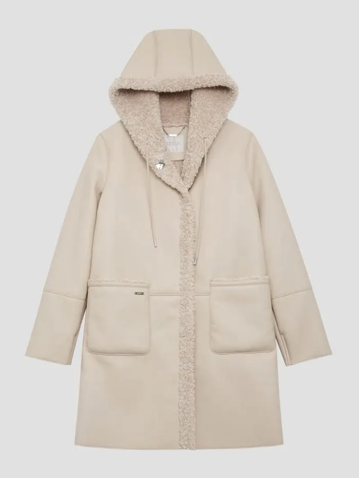 Women GUESS Jackets and Coats Clara Hooded Parka Pearl Oyster