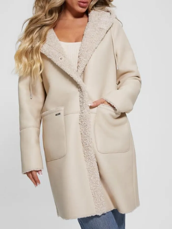 Women GUESS Jackets and Coats Clara Hooded Parka Pearl Oyster