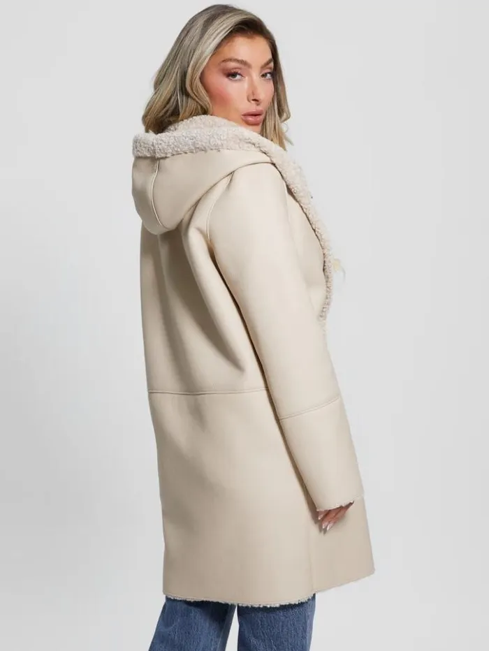 Women GUESS Jackets and Coats Clara Hooded Parka Pearl Oyster