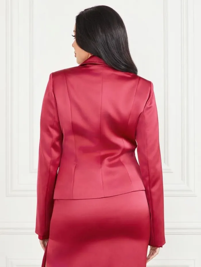 Women GUESS Jackets and Coats Corsage Solid Satin Blazer Viva Pink