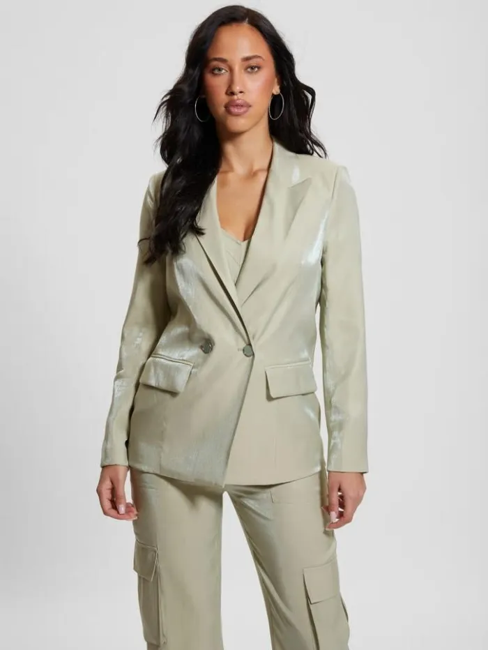 Women GUESS Jackets and Coats Eco Adriana Satin Blazer Dusty Fern Multi