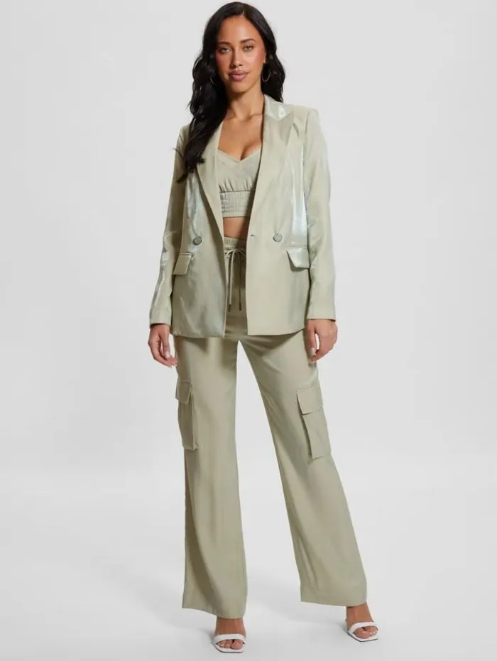 Women GUESS Jackets and Coats Eco Adriana Satin Blazer Dusty Fern Multi