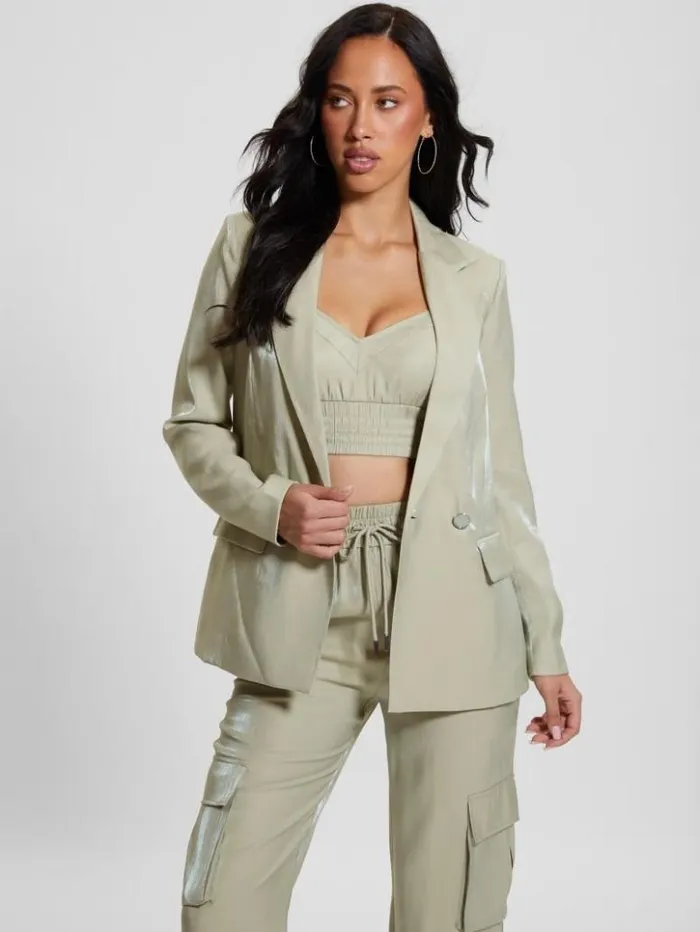 Women GUESS Jackets and Coats Eco Adriana Satin Blazer Dusty Fern Multi