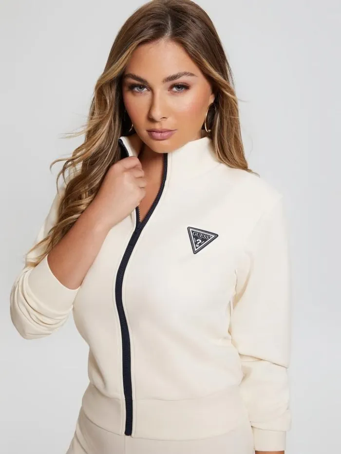 Women GUESS Jackets and Coats Eco Ann FullZip Scuba Sweatshirt Ocean Salt