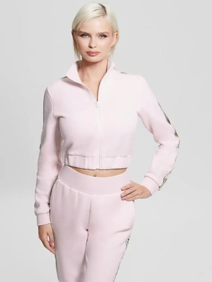 Women GUESS Jackets and Coats Eco Britney Cropped ZipUp Sweater Oldwash