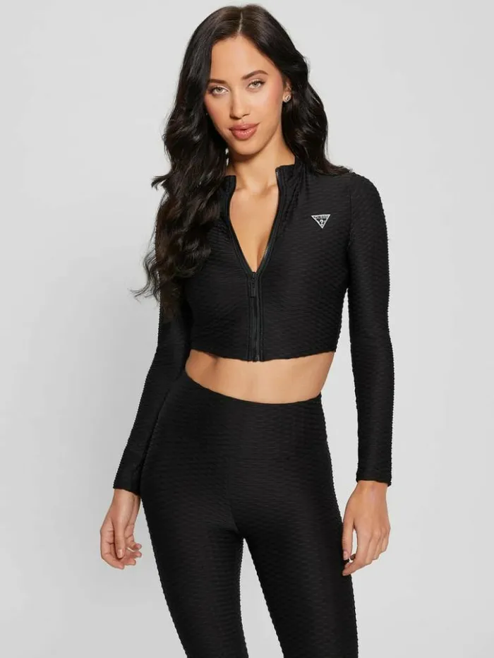 Women GUESS Jackets and Coats Eco Delma Active Zip Jacket Jet Black Multi
